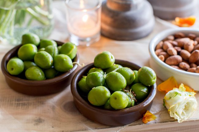 Green marinated olives