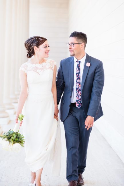 Walking bride and groom