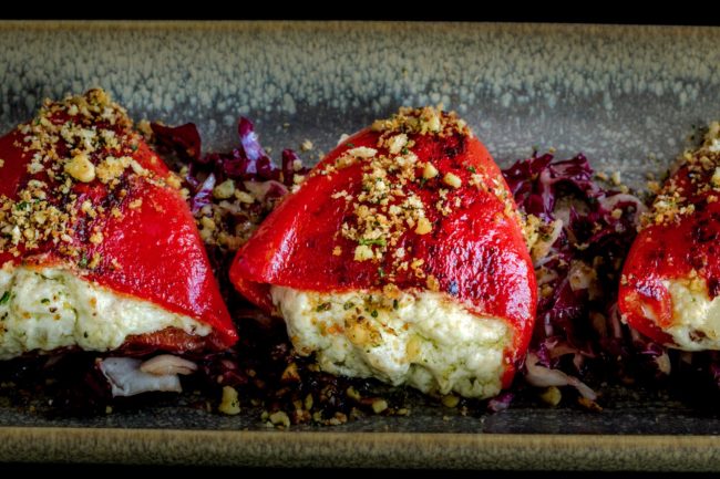 Goat cheese stuffed piquillo peppers
