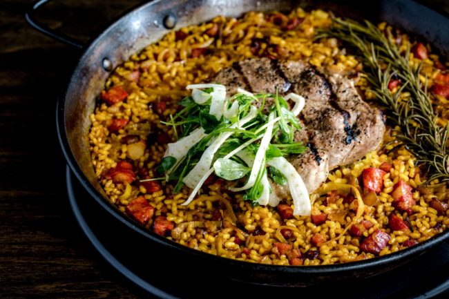 Paella with pork
