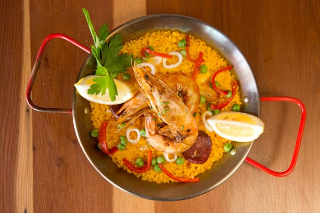 Paella with prawns