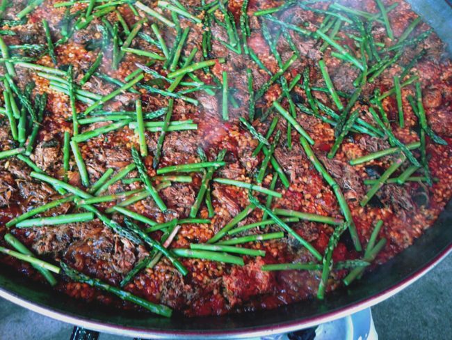 Asparagus pork paella