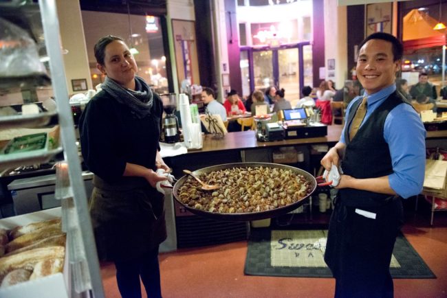 Serving hot paella