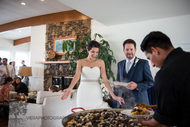 Happy bride with paella